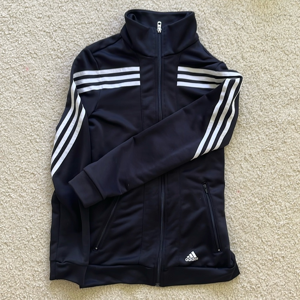 Adidas Black and White Windbreaker with Signature Stripes - Climacool